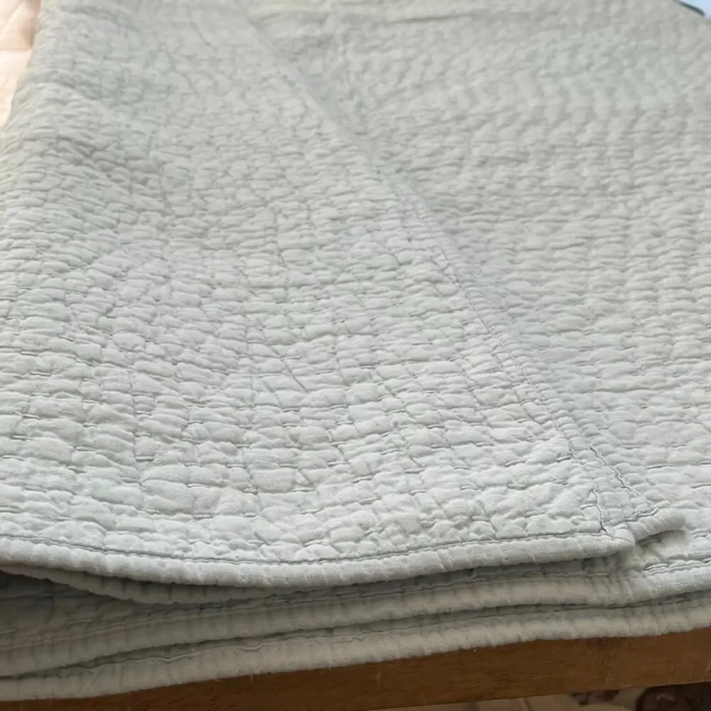 Pottery Barn Pick-Stitch Cotton Linen Blue Green Quilt 104